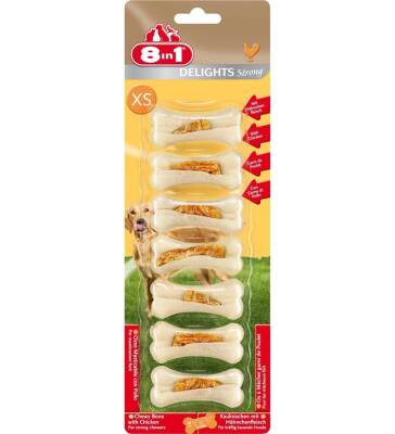 8in1 Delights Strong XS Tavuklu Köpek Ödül Kemiği 7'li 140 gr - 1