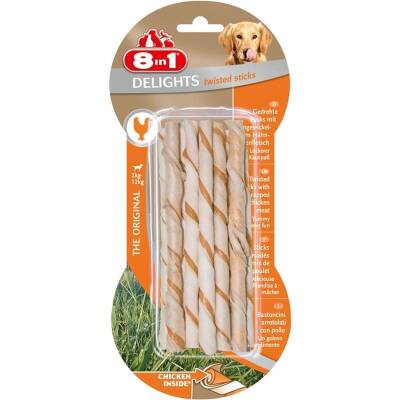8in1 Delights Twisted Sticks Tavuklu Köpek Ağız Bakım Çubuğu 10'lu 55 gr - 1