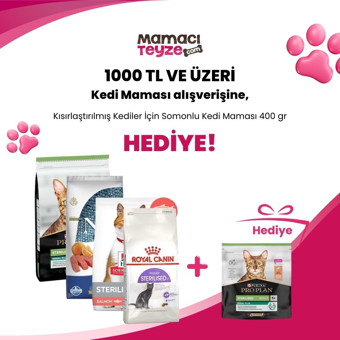Tüm Kuru Kedi Mamalarında 1000 TL ve Üzeri Alışverişlerde Pro Plan 400 Gr Kedi Maması Hediye