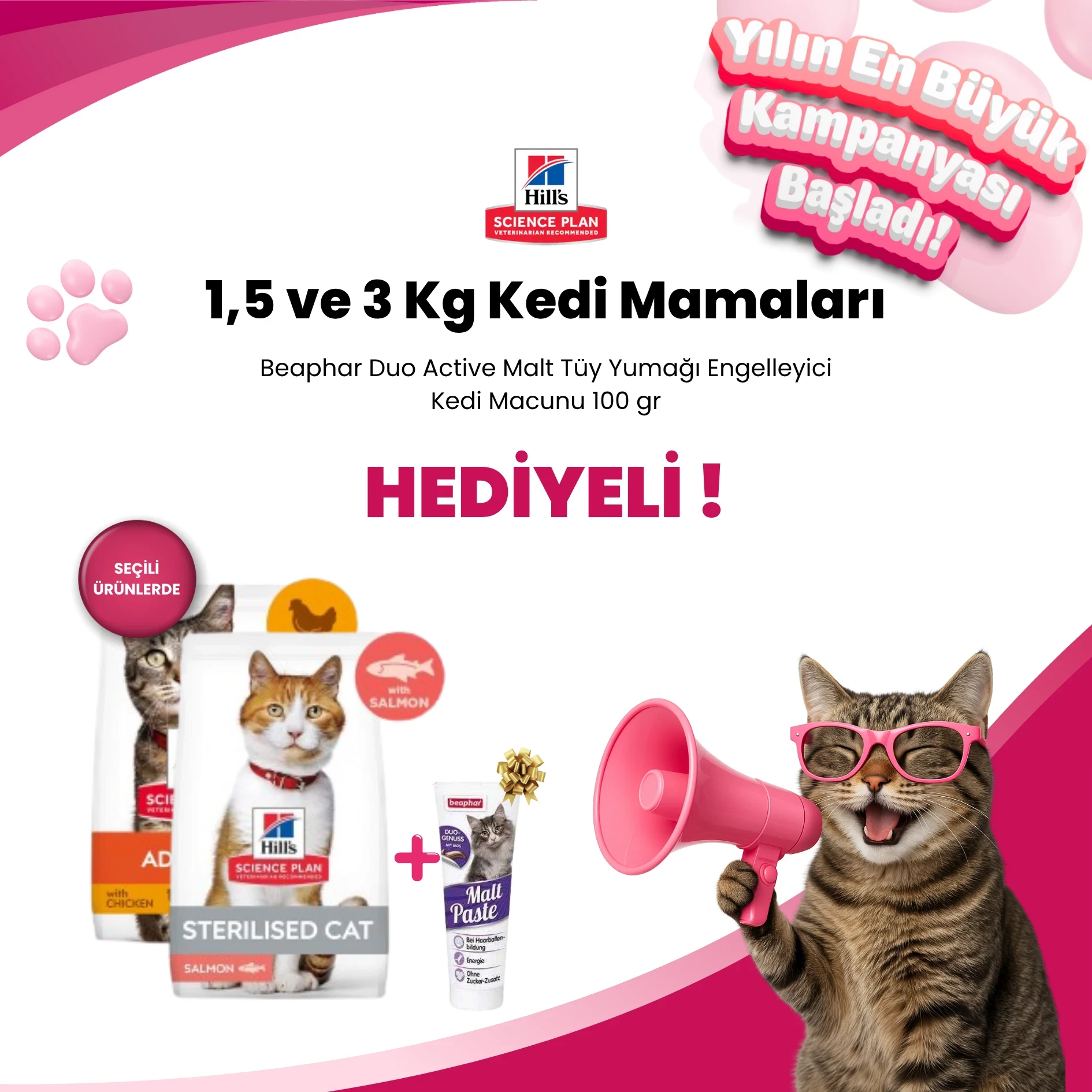 Hill's Science Plan Seçili Kedi Mamalarına Beaphar Malt Hediye