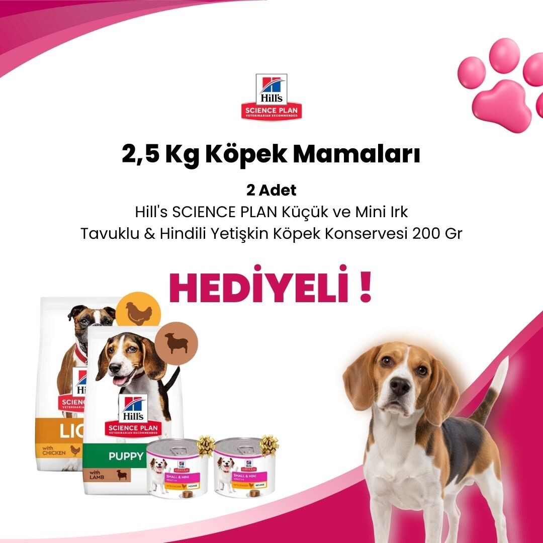 Hill's Scienca Plan 2,5 Kg Köpek Mamalarına 2 Adet Hill's SCIENCE PLAN Küçük ve Mini Irk Tavuklu & Hindili Yetişkin Köpek Konservesi 200 Gr Hediye