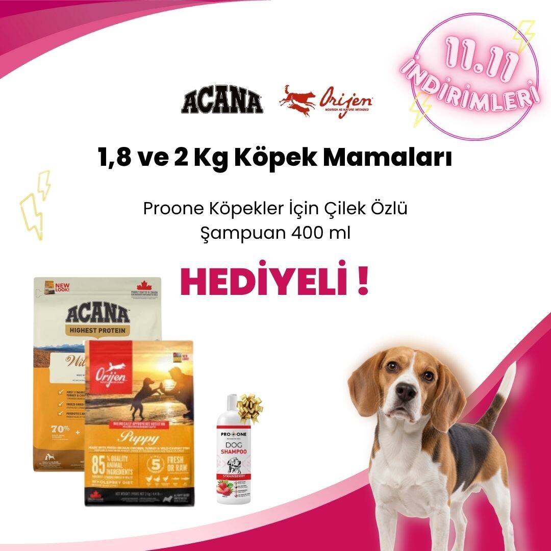 Acana 1,8 ve 2 Kg Köpek Mamalarına Proone Köpekler İçin Çilek Özlü Şampuan 400 ml Hediye