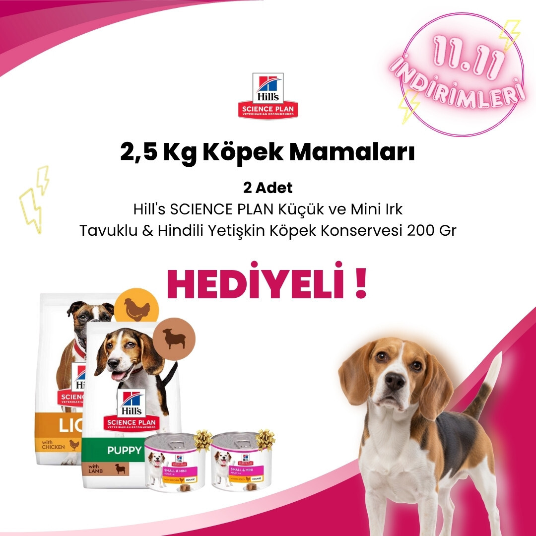 Hill's Scienca Plan 2,5 Kg Köpek Mamalarına 2 Adet Hill's SCIENCE PLAN Küçük ve Mini Irk Tavuklu & Hindili Yetişkin Köpek Konservesi 200 Gr Hediye