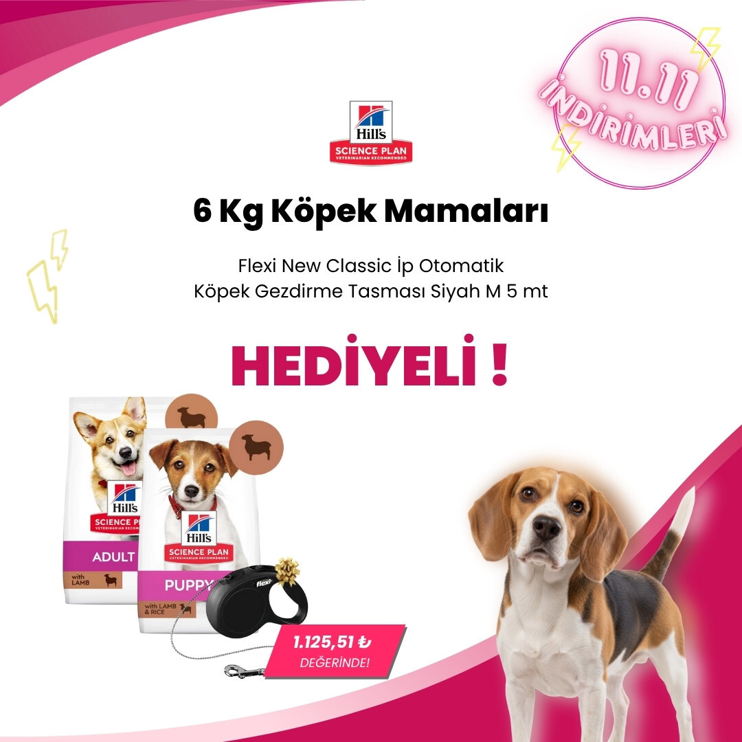 Hill's Science Plan 6 Kg Köpek Mamalarına 1 Adet Flexi New Classic İp Otomatik Köpek Gezdirme Tasması Siyah M 5 mt Hediye