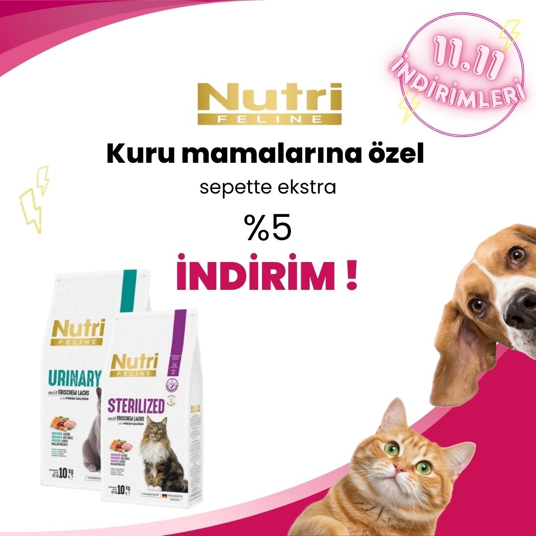 Nurti Feline Kedi ve Köpek Mamalarında Sepette Ekstra %5 İndirim