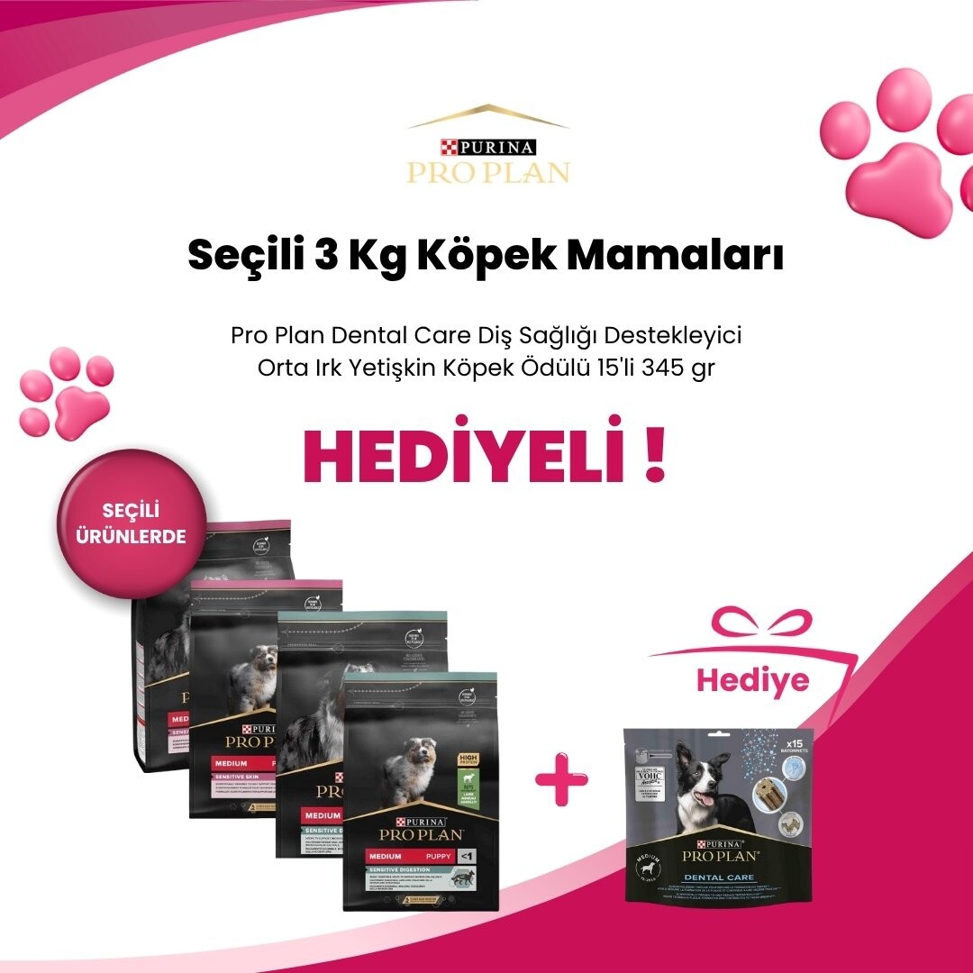 Seçili Pro Plan Orta Irk Köpek Mamalarına Pro Plan Dental Care Diş Sağlığı Destekleyici Orta Irk Yetişkin Köpek Ödülü 15'li 345 gr Hediye