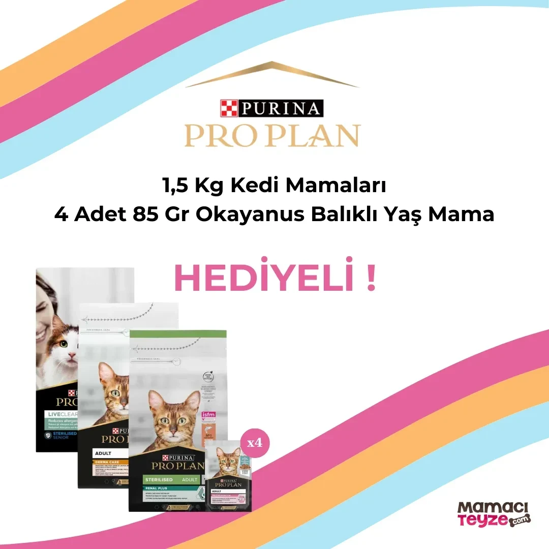 Pro Plan 1,5 Kg Kedi Mamaları 4 Adet Okyanus Balıklı Yaş Mama Hediyeli