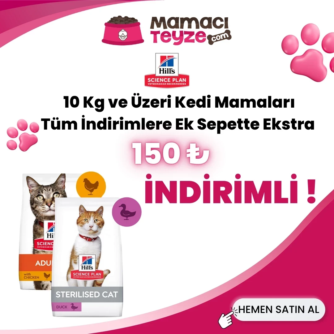 10 Kg ve Üzeri Hill's Kedi Mamaları Sepette 150₺ İndirimli