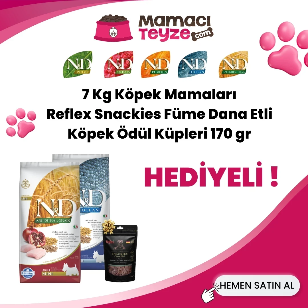 N&D 7 Kg Köpek Mamaları Reflex Snackies Köpek Ödülü Hediyeli