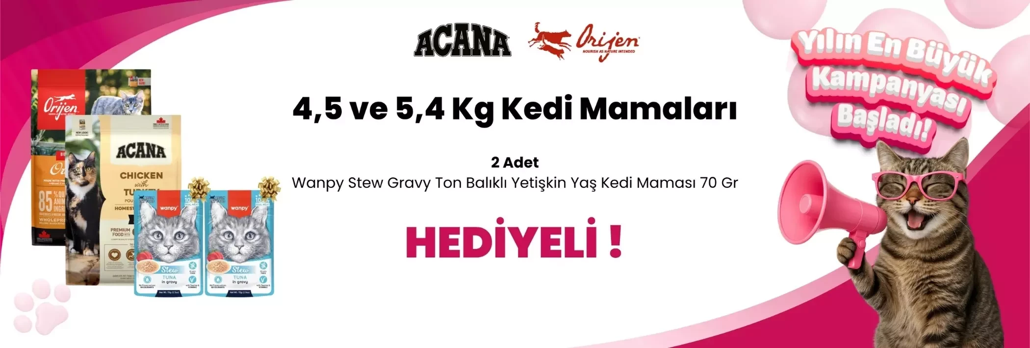 Acana ve Orijen 4-6 Kg Kedi Mamalarına 2 Adet Wanpy Stew Gravy Ton Balıklı Yetişkin Yaş Kedi Maması 7z0 Gr Hediye