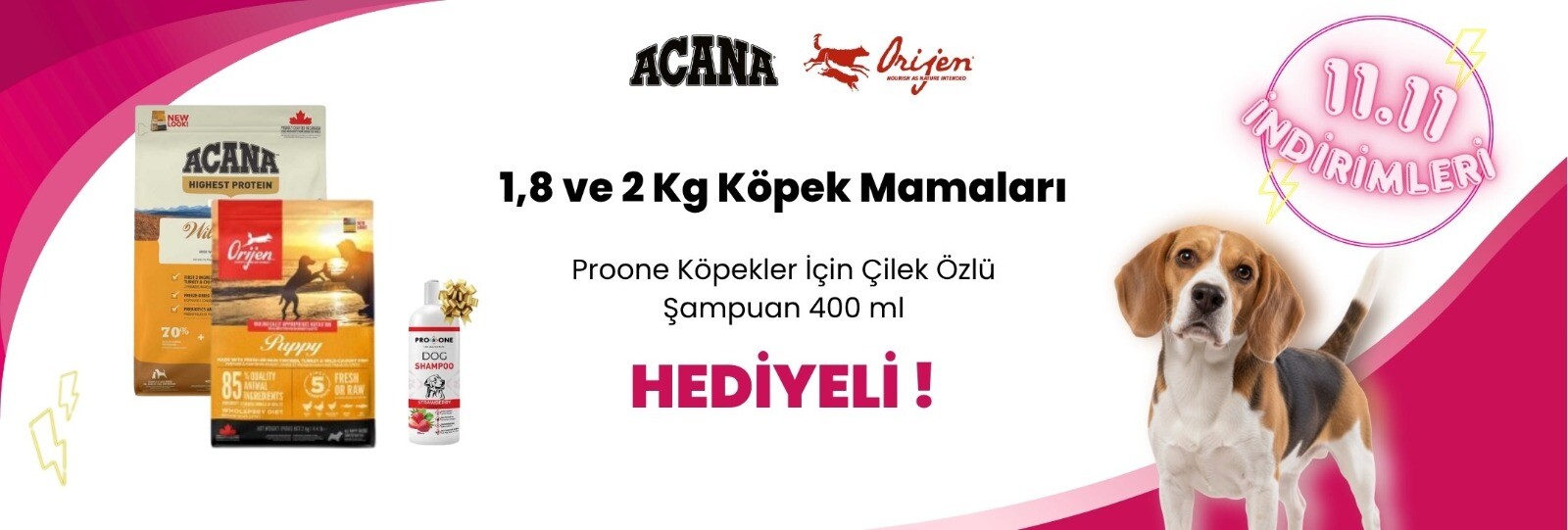 Acana 1,8 ve 2 Kg Köpek Mamalarına Proone Köpekler İçin Çilek Özlü Şampuan 400 ml Hediye