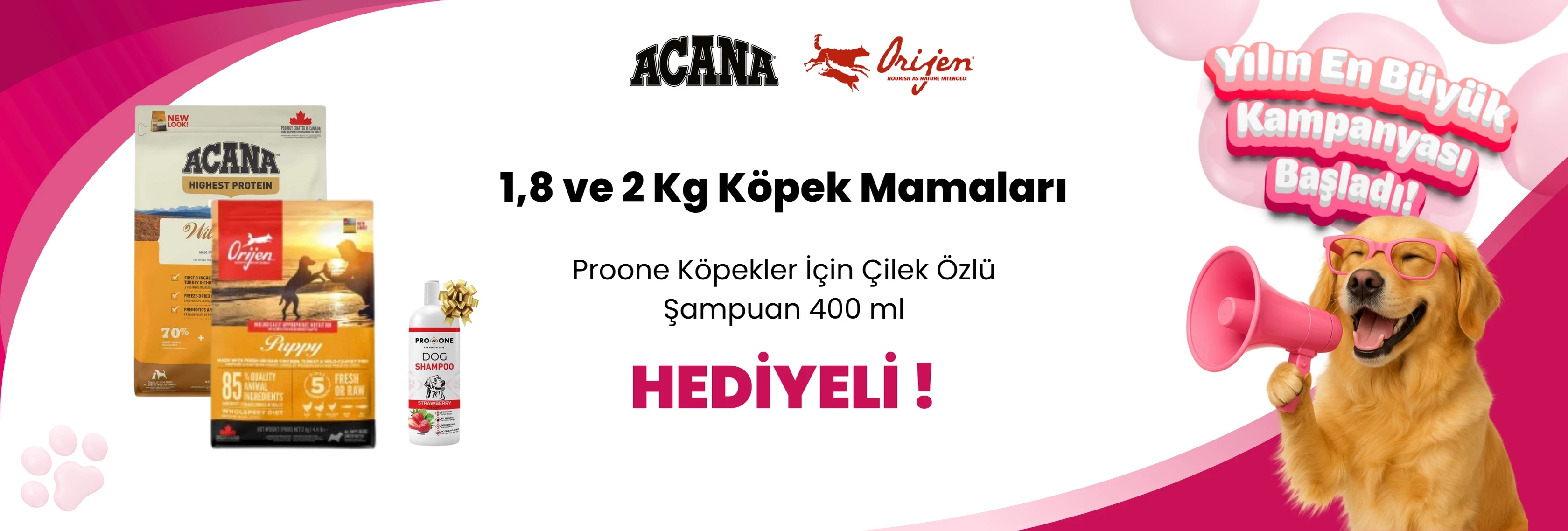 Acana 1,8 ve 2 Kg Köpek Mamalarına Proone Köpekler İçin Çilek Özlü Şampuan 400 ml Hediye