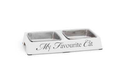 Beeztees DBL Kedi İkili Mama ve Su Kabı, Paslanmaz Çelik, Beyaz, 24x12x4cm, 2x130ml - 1