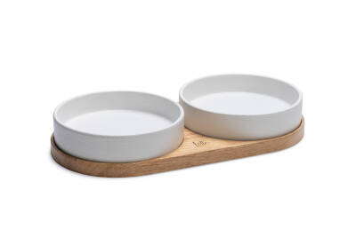 Beeztees DBL Kedi İkili Mama ve Su Kabı, Seramik, Beyaz, 34x17,5x5,5cm, 2x350ml - 1