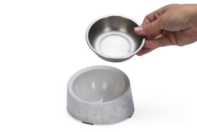 Beeztees DBL Kedi Mama Su Kabı, Paslanmaz Çelik, Beyaz Mermer Görünümlü, 14,5x3,3x7,6cm, 160ml - 3