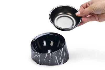 Beeztees DBL Kedi Mama Su Kabı, Paslanmaz Çelik, Siyah Mermer Görünümlü, 14,5x3,3x7,6cm, 160ml - 3