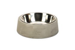 Beeztees DBL Köpek Mama Su Kabı, Dışı Beton, Paslanmaz Çelik, 20cm, 700ml - 1