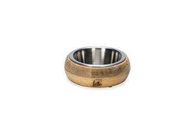 Beeztees DBL Köpek Mama Su Kabı, Dışı Masif Ahşap, Paslanmaz Çelik, 13,5cm, 350ml - 1