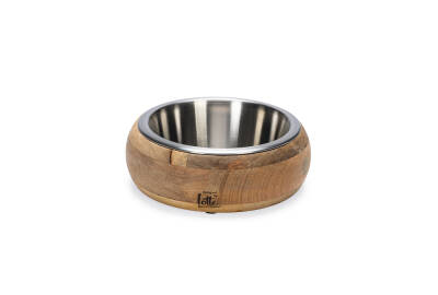 Beeztees DBL Köpek Mama Su Kabı, Dışı Masif Ahşap, Paslanmaz Çelik, 16,5cm, 650ml - 1