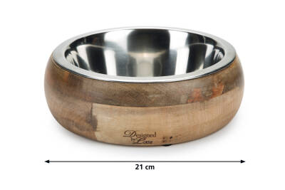 Beeztees DBL Köpek Mama Su Kabı, Dışı Masif Ahşap, Paslanmaz Çelik, 21cm, 1300ml - 3