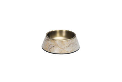 Beeztees DBL Köpek Mama Su Kabı, Mat Altın Rengi Paslanmaz Çelik, Bej Mermer Görünümlü, 14cm, 160ml - 1