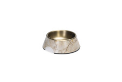 Beeztees DBL Köpek Mama Su Kabı, Mat Altın Rengi Paslanmaz Çelik, Bej Mermer Görünümlü, 14cm, 160ml - 3