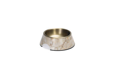 Beeztees DBL Köpek Mama Su Kabı, Mat Altın Rengi Paslanmaz Çelik, Bej Mermer Görünümlü, 14cm, 160ml - 3