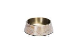 Beeztees DBL Köpek Mama Su Kabı, Mat Altın Rengi Paslanmaz Çelik, Bej Mermer Görünümlü, 17,5cm, 350m - 1