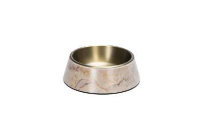 Beeztees DBL Köpek Mama Su Kabı, Mat Altın Rengi Paslanmaz Çelik, Bej Mermer Görünümlü, 17,5cm, 350m - 1