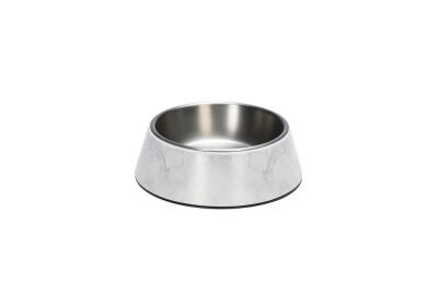 Beeztees DBL Köpek Mama Su Kabı, Mat Paslanmaz Çelik, Beyaz Mermer Görünümlü, 17,5cm, 350ml - 1