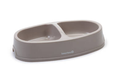 Beeztees İkili Mama ve Su Kabı, Plastik, Bej, 27x16,5x6cm, 2x400ml - 1