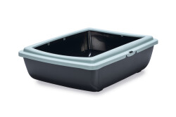 Beeztees Kalın Kenarlı Açık Kedi Tuvaleti, Açık Mavi Antrasit, 48x38x14cm - Beeztees