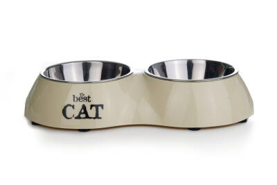 Beeztees Kedi İkili Mama ve Su Kabı, Paslanmaz Çelik, Bej, 26,5x15x4,5cm, 2x160ml - 1