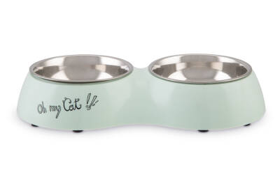 Beeztees Kedi İkili Mama ve Su Kabı, Paslanmaz Çelik, Mint, 27x14x4,5cm, 2x160ml - 1