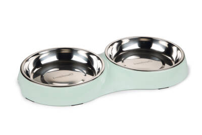 Beeztees Kedi İkili Mama ve Su Kabı, Paslanmaz Çelik, Mint, 35x18x3cm, 2x420ml - 1