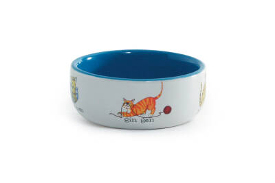 Beeztees Kedi Mama Su Kabı, Porselen, Beyaz/Mavi, 11,5cm, 325ml - 1