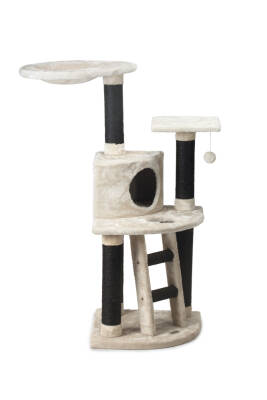 Beeztees Kedi Tırmalama ve Oyun Evi, Krem, 50x50x123cm - 1