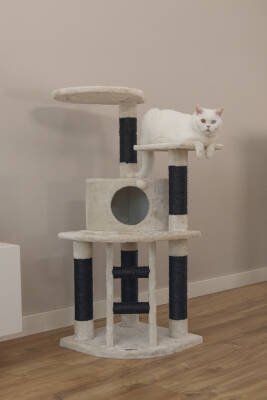 Beeztees Kedi Tırmalama ve Oyun Evi, Krem, 50x50x123cm - 3