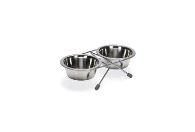 Beeztees Köpek İkili Mama Su Kabı, Paslanmaz Çelik, 11cm, 2x180ml - 2