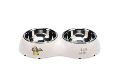 Beeztees Köpek İkili Mama ve Su Kabı, Paslanmaz Çelik, Pudra Pembe, 27x14cm, 2x160ml - 1