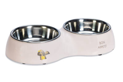 Beeztees Köpek İkili Mama ve Su Kabı, Paslanmaz Çelik, Pudra Pembe, 34x17,5cm, 2x350ml - 1