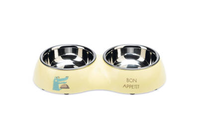 Beeztees Köpek İkili Mama ve Su Kabı, Paslanmaz Çelik, Sarı, 27x14cm, 2x160ml - 1
