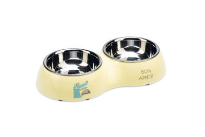 Beeztees Köpek İkili Mama ve Su Kabı, Paslanmaz Çelik, Sarı, 27x14cm, 2x160ml - 2