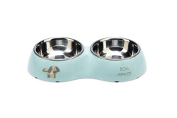 Beeztees Köpek İkili Mama ve Su Kabı, Paslanmaz Çelik, Turkuaz, 27x14cm, 2x160ml - 1