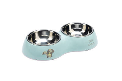 Beeztees Köpek İkili Mama ve Su Kabı, Paslanmaz Çelik, Turkuaz, 27x14cm, 2x160ml - 5