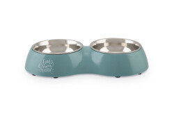 Beeztees Köpek İkili Mama ve Su Kabı, Paslanmaz Çelik, Turkuaz, 34x17,5cm, 2x350ml - Beeztees