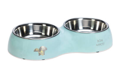 Beeztees Köpek İkili Mama ve Su Kabı, Paslanmaz Çelik, Turkuaz, 34x17,5cm, 2x350ml - 1