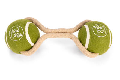 Beeztees Köpek Oyuncağı, İpli İki Tenis Topu, Kauçuk, Gri/Kahverengi, 21cm, Top 6,3cm - 1