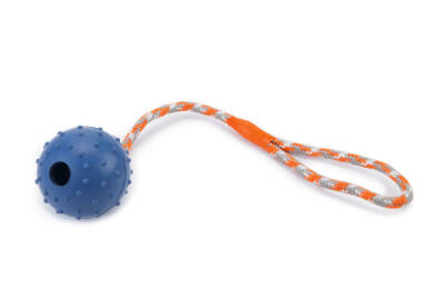 Beeztees Köpek Oyuncağı, Sesli, İpli Top, Kauçuk, Mavi, 30cm - 1