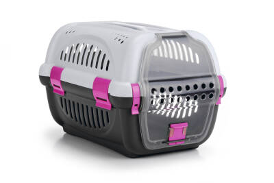 Beeztees Köpek veya Kedi Taşıma Kabı, Gri/Pembe, 51x34,5x33cm - 1